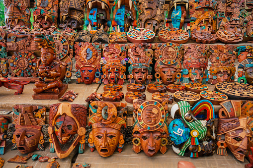 Mayan masks souvenirs for sale near Chicken Itza