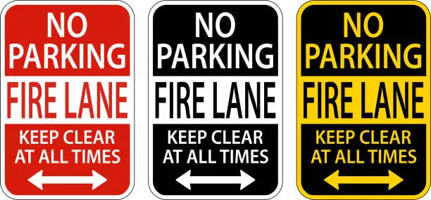 Vector illustration of Fire Lane Keep Clear At All Times Sign On White Background