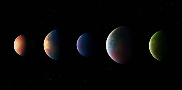 Extrasolar planets in deep space stock photo