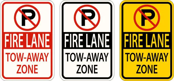 Vector illustration of No Parking Fire Lane Tow Away Zone Sign On White Background