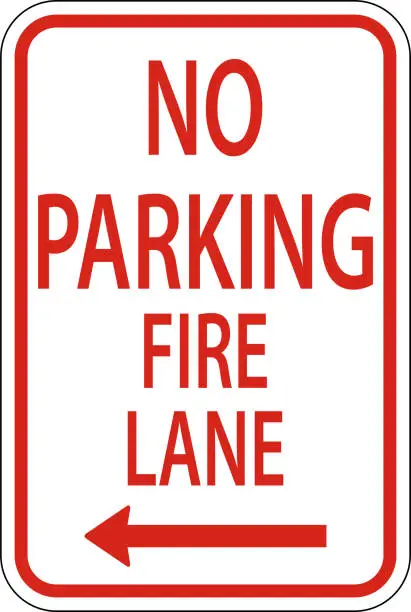 Vector illustration of No Parking Fire Lane Left Arrow Sign On White Background