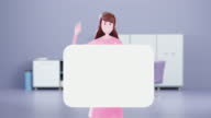 istock Happy 3d woman with Big white digital tablet. 1393600652