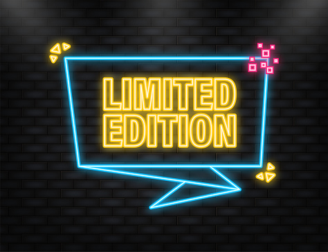 Neon Icon. Banner with blue limited edition on white background for print design. Vector template. Special offer badge.