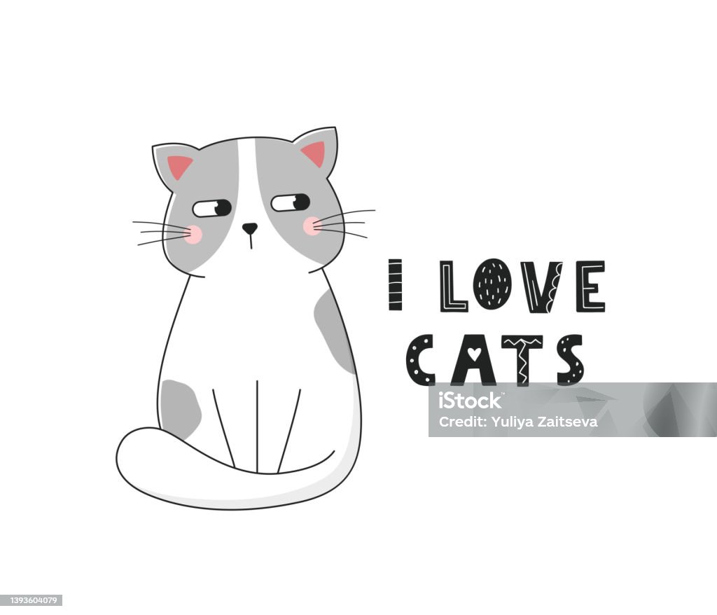 Vetores de Gato Bonito Com Texto Eu Amo Gatos Desenho Do Pôster
