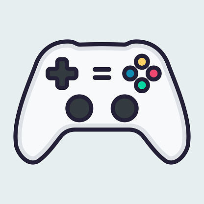 White video game controller in flat design, vector illustration