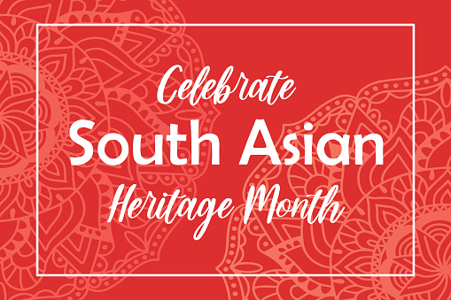 South Asian Heritage month celebration. Vector banner with abstract mandala symbol ornament on red background. Greeting card, banner design
