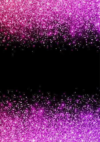 Holiday flyer pink violet border glitter on black background. Vector illustration