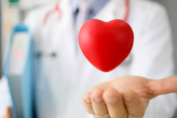istock Doctor hand holding red plastic heart, save life 1393609312