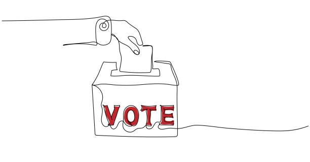 ilustrações de stock, clip art, desenhos animados e ícones de continuous one line drawing of hand putting or inserting voting paper in the ballot box - politician voting politics election