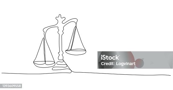 istock Continuous one line drawing of unbalanced scales of justice 1393609558