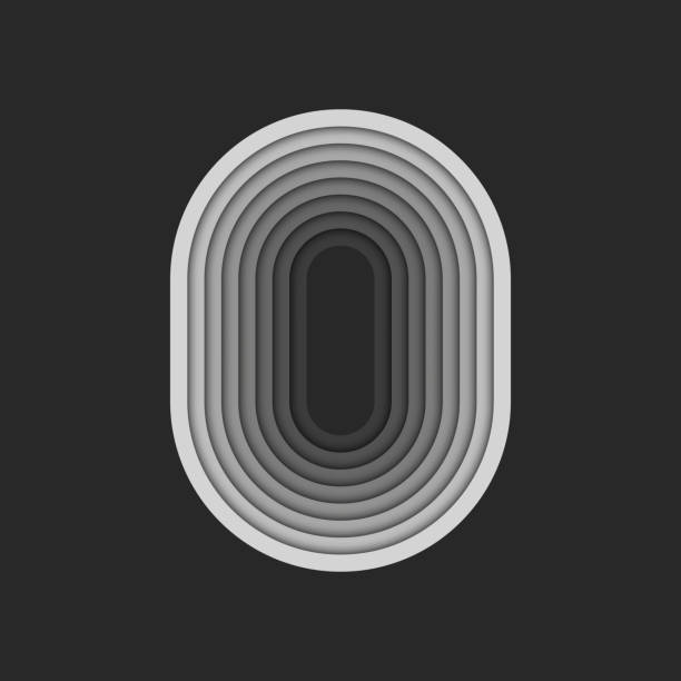 logo litera o lub logotyp w kształcie owalu, szary wzór kaskadowy w równoległe paski, projekt materiału wycinanego papierem 3d, typografia tożsamości z numerem zero 0 - zero stock illustrations