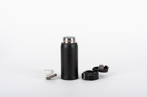 Stainless Steel Water Bottle with Lid on White Background