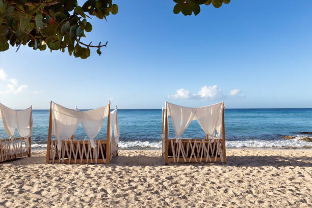 istock Beach luxury pergola on Caribbean sea view 1393614527