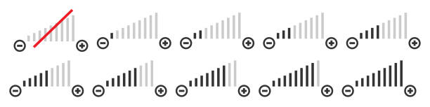 Level volume icon. Sound control symbol. Sign audio adjusment vector. Level volume icon. Sound control illustration symbol. Sign audio adjusment vector. symbol of power audio stock illustrations