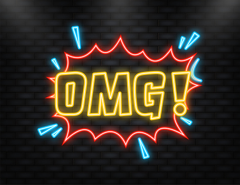 Neon Icon. Omg in vintage style. Cartoon style vector. Pop art. Vector text. Wow effect.