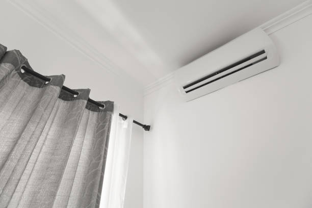 istock Flat air conditioner on white wall in room interior 1393620106