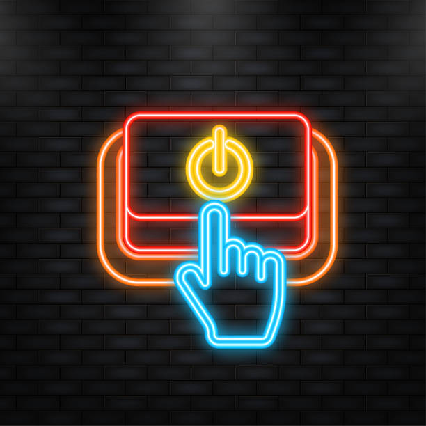 neon icon. power button in flat style on white background. vector web button - government shutdown stock illustrations