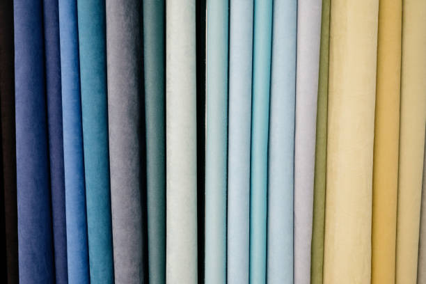 istock Collection of curtains in different colors and patterns. Salon curtains 1393622568