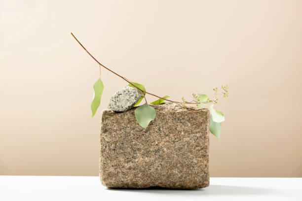 istock Stone podium for showing packaging and product on natural beige background, copy space 1393623837