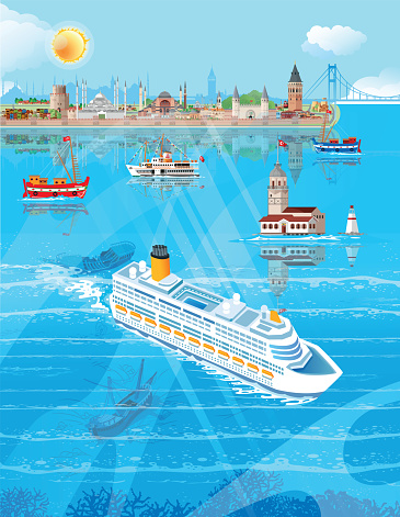 Vector Cruise ship visiting Istanbul