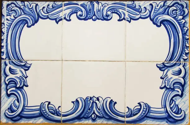 blue tiles of portuguese plaque in wall