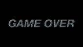 Game Over text on black background, Glitched lines noise. Cyberpunk VHS Effect Style