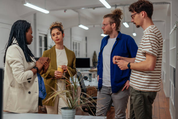 istock Young multiracial colleagues having a casual meeting 1393628701