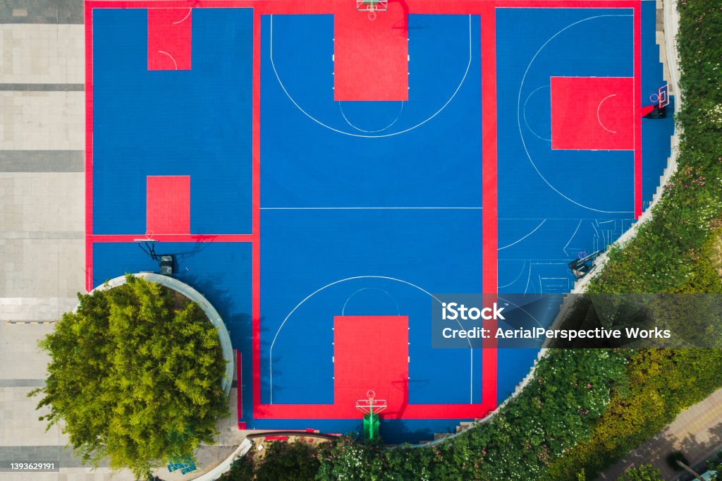 Aerial View of Basketball Court Basketball - Ball Stock Photo