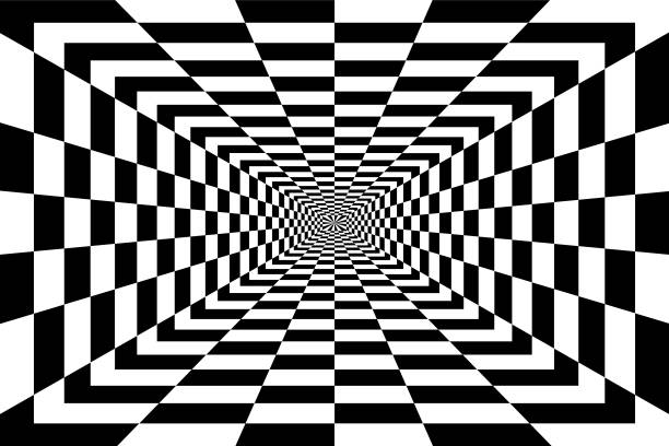 abstrakt schwarz und weiß kariertes hintergrund - optisches gerät stock-grafiken, -clipart, -cartoons und -symbole
