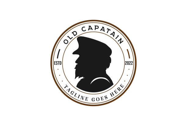 Retro Vintage Old Sailor Captain Silhouette Badge Emblem Label Logo Design Vector Retro Vintage Old Sailor Captain Silhouette Badge Emblem Label Logo Design Vector marines navy sea captain stock illustrations