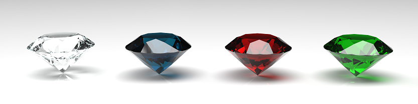 Diamond Sapphire Ruby Emerald 3D rendering