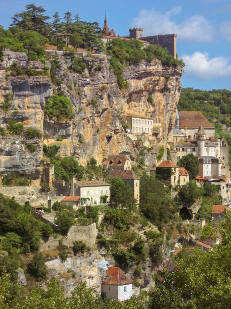 Rocamadour village perched on a cliff, France stock photo