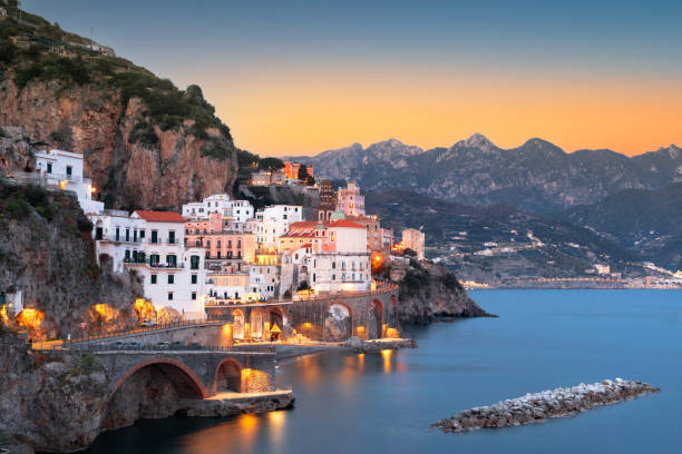 atrani, italy along the amalfi coast - salerno imagens e fotografias de stock
