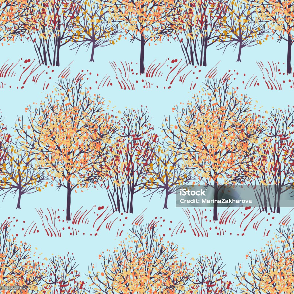 Fall Tree Seamless Pattern Seamless Pattern With Autumn Trees Stock Illustration - Download Image ...