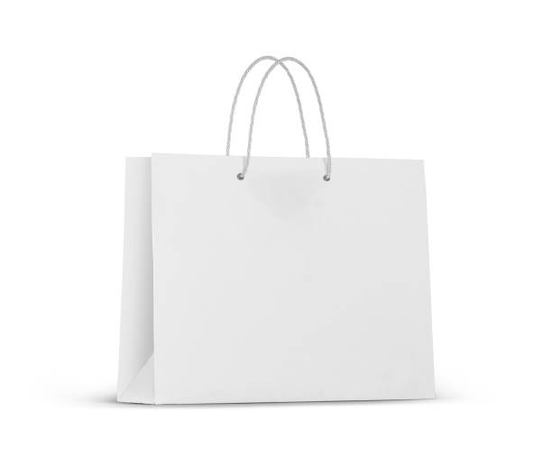 saco de papel branco isolado em um fundo branco - green consumerism bag paper bag - fotografias e filmes do acervo