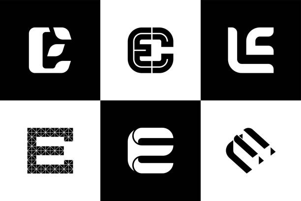 E alphabet and logo design E alphabet, E characters design, logo design, fonts, vector illustration. letter e stock illustrations