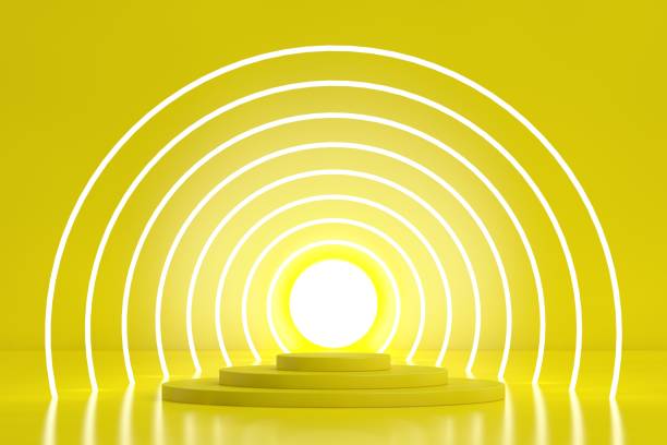istock 3d rendering exhibition background, blank stand for product presentation 1393641236