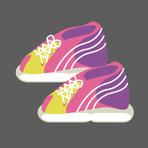 illustrazioni stock, clip art, cartoni animati e icone di tendenza di sneakers rosa brillante, giallo e viola - lace pink white black