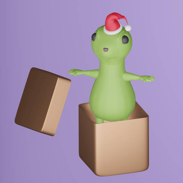 Cartoon dinosaur wearing a Santa Claus hat. 3D render, 3D illustration.