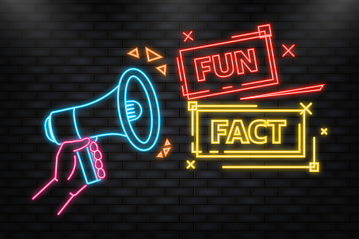 Neon Icon. Fun fact feedback megaphone yellow banner in 3D style on white background. Vector illustration.