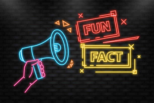 Neon Icon. Fun fact feedback megaphone yellow banner in 3D style on white background. Vector illustration Neon Icon. Fun fact feedback megaphone yellow banner in 3D style on white background. Vector illustration. fact bubble stock illustrations