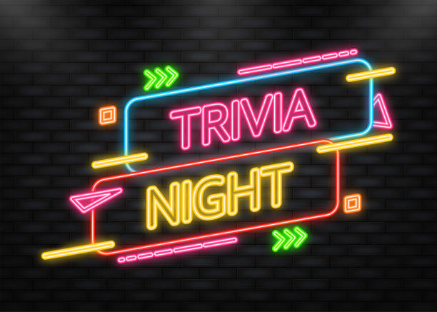Trivia night banner in neon style on white background. Vector illustration Trivia night banner in neon style on white background. Vector illustration. trivia stock illustrations