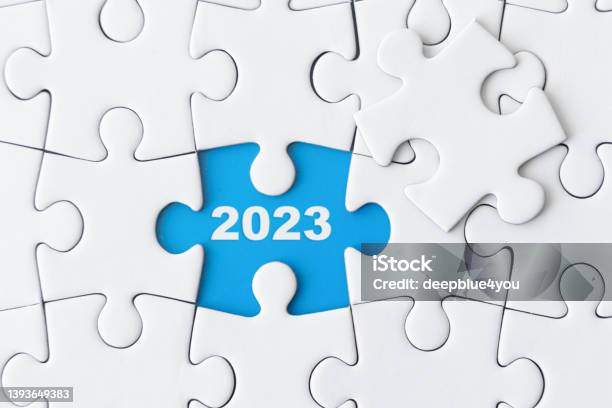 Open White Puzzle With The Year 2023 Stock Photo - Download Image Now - 2023, Planning, Strategy
