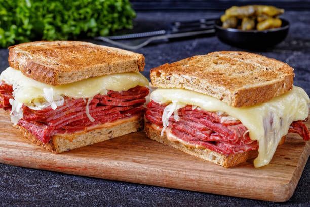 istock reuben sandwich with corned beef, top view 1393649442