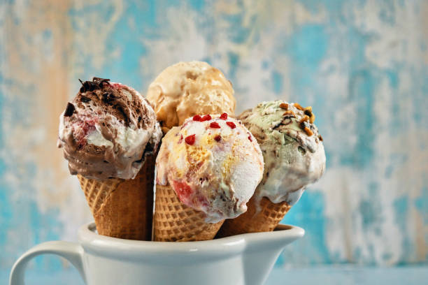 istock Pistachio, Chocolate, Strawberry and Vanilla Ice Cream in a Cone 1393650737