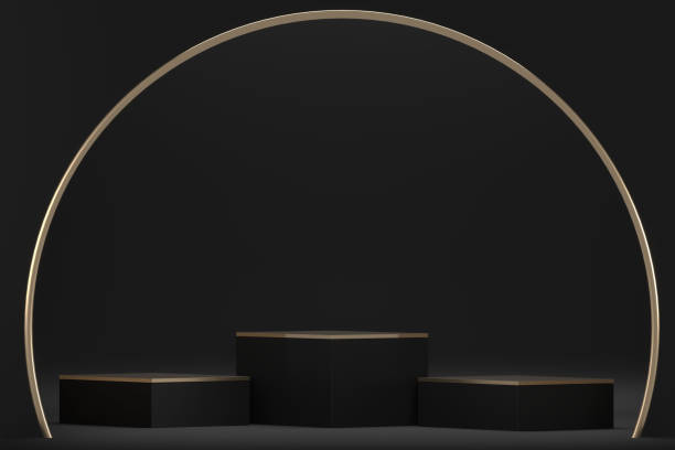 istock black stage podium decoration suitable for products.3D rendering 1393653326