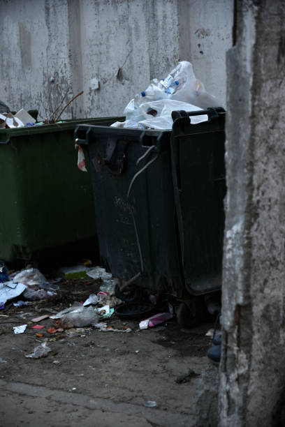 istock Garbage containers and bags with garbage on the street 1393654878