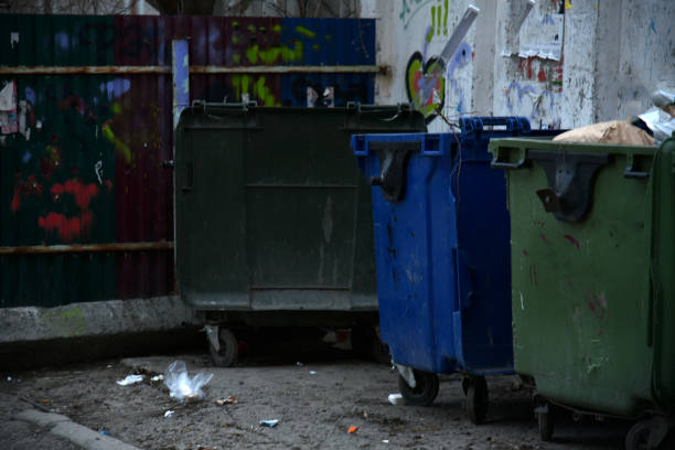 istock Garbage containers and bags with garbage on the street 1393655125