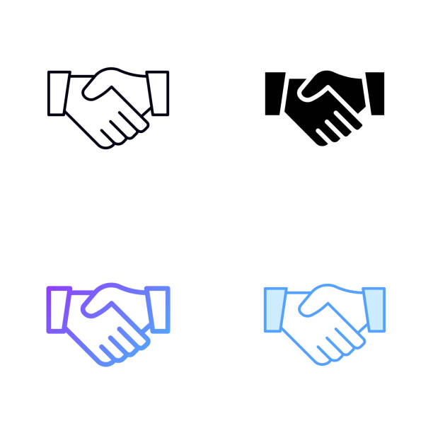 ilustraciones, imágenes clip art, dibujos animados e iconos de stock de diseño de iconos de batido de manos en estilo cuatro con trazo editable. línea, línea sólida, plana y línea de degradado de color. adecuado para el diseño de páginas web, aplicaciones móviles, ui, ux y gui. - handshake