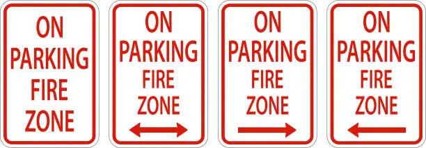 Vector illustration of No Parking Fire Zone Sign On White Background